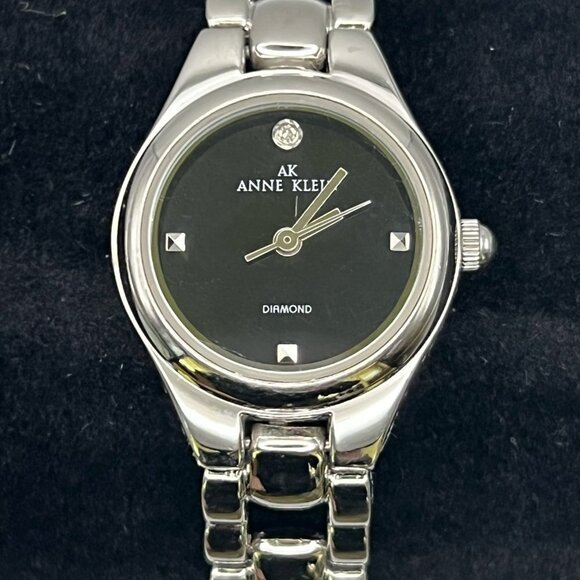 ANNE KLEIN Diamond  Round Black and Silver Ladies  Watch Working - Picture 1 of 6